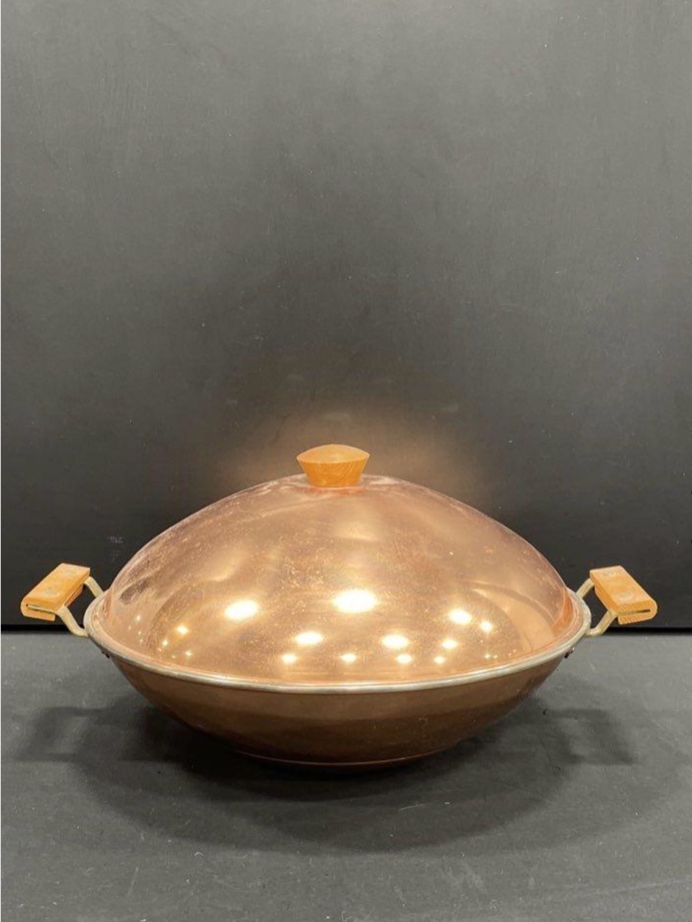 Korean Copper Wok with Lid and Wooden Handles